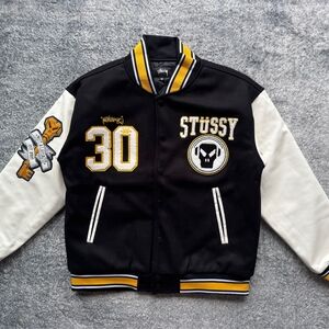 Stussy Black and White Jacket with Yellow Details